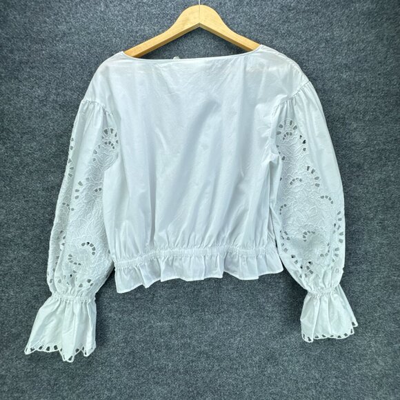 Anthropologie Maeve Top Womens Medium White Embroidered Eyelet Boho Chic‎ Fairy - Picture 3 of 11
